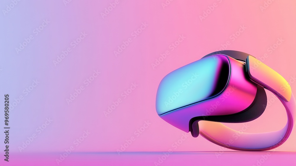 A vibrant virtual reality headset with a sleek design against a pastel gradient background, ideal for technology and gaming visuals. A vibrant virtual reality headset with a sleek design against a pastel gradient background, ideal for technology and gaming visuals.