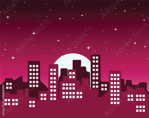 Beautiful illustration of night cityscape