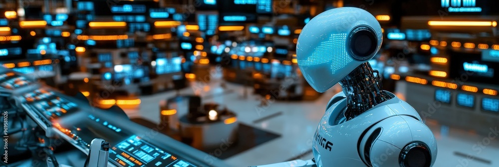 Futuristic Robot in a Control Room. Futuristic Robot in a Control Room.