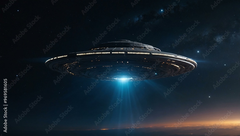 UFO glowing in space. UFO glowing in space.