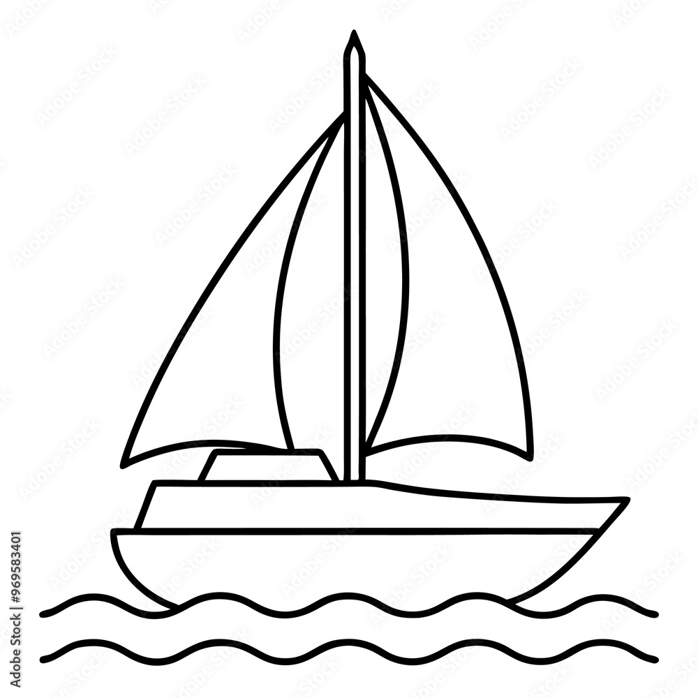 sailboat on sea outline coloring book page line art drawing sailboat on sea outline coloring book page line art drawing