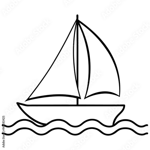 sailboat on sea outline coloring book page line art drawing