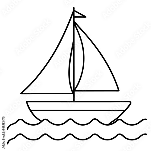 sailboat on sea outline coloring book page line art drawing