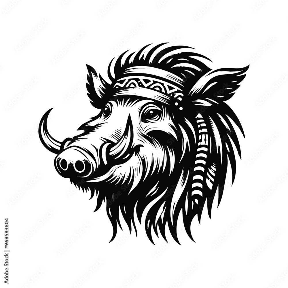 Wart hog in bohemian black and white silhouette illustration - Wart hog in bohemian black and white silhouette illustration -
