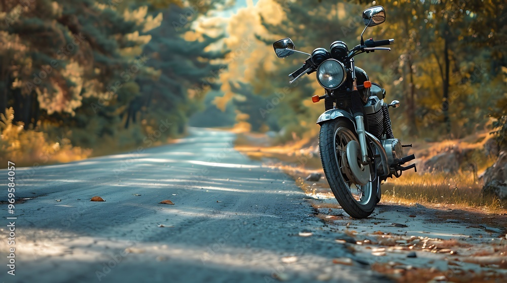 Obraz premium Motorcycle parked along the side of the road while on an excursion