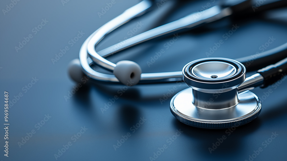 close-up image of a stethoscope placed on a smooth, dark surface. close-up image of a stethoscope placed on a smooth, dark surface.
