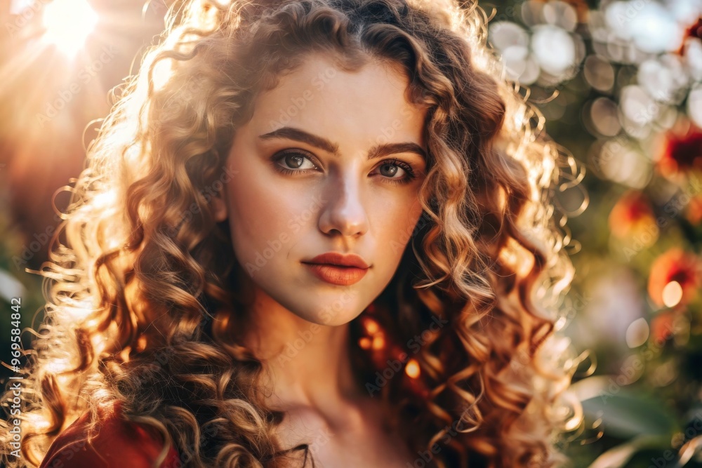Fototapeta premium Closeup portrait of a young woman in harsh light, looking at camera.