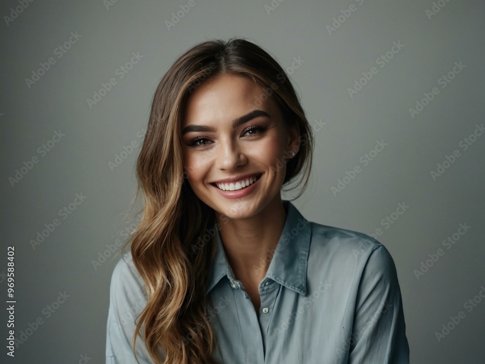 Woman with makeup smiling in a studio. Woman with makeup smiling in a studio.