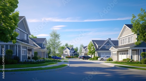 Charming Suburban Houses with Manicured Lawns