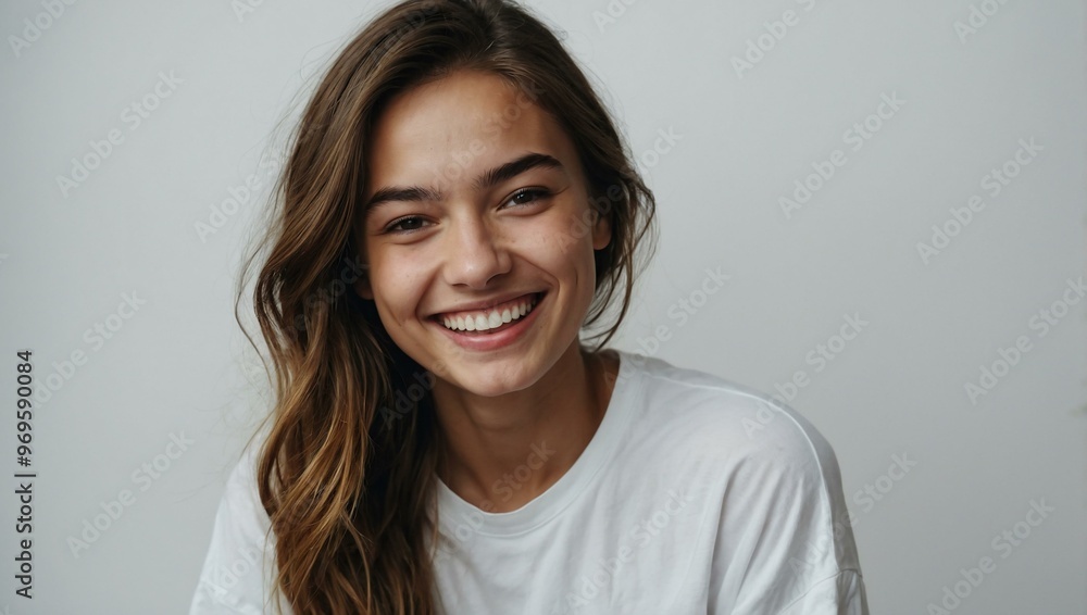 Young happy woman smiling on a white background. Young happy woman smiling on a white background.