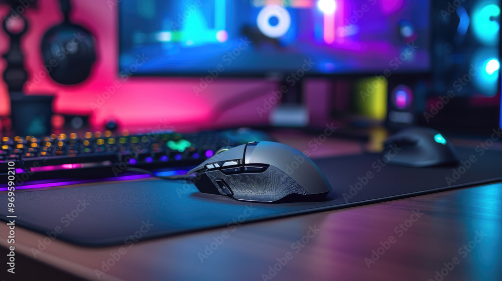 Gaming Excellence: Advanced Mouse and High-End Gaming Equipment on Sleek Desk Gaming Excellence: Advanced Mouse and High-End Gaming Equipment on Sleek Desk