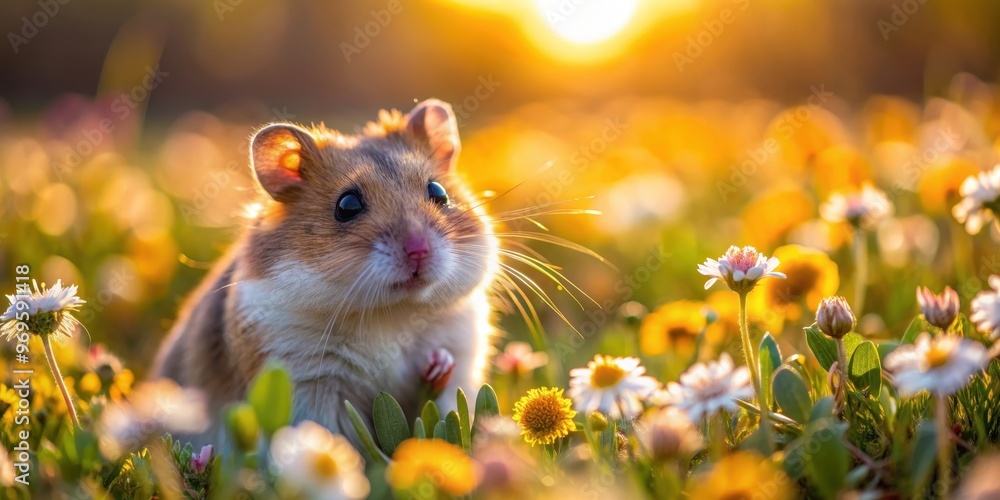 Adorable hamster exploring a sunlit field filled with wildflowers during golden hour, hamster, adorable, sunlit, field Adorable hamster exploring a sunlit field filled with wildflowers during golden hour, hamster, adorable, sunlit, field