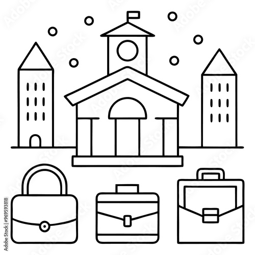 school chancellery objects outline coloring book page line art drawing