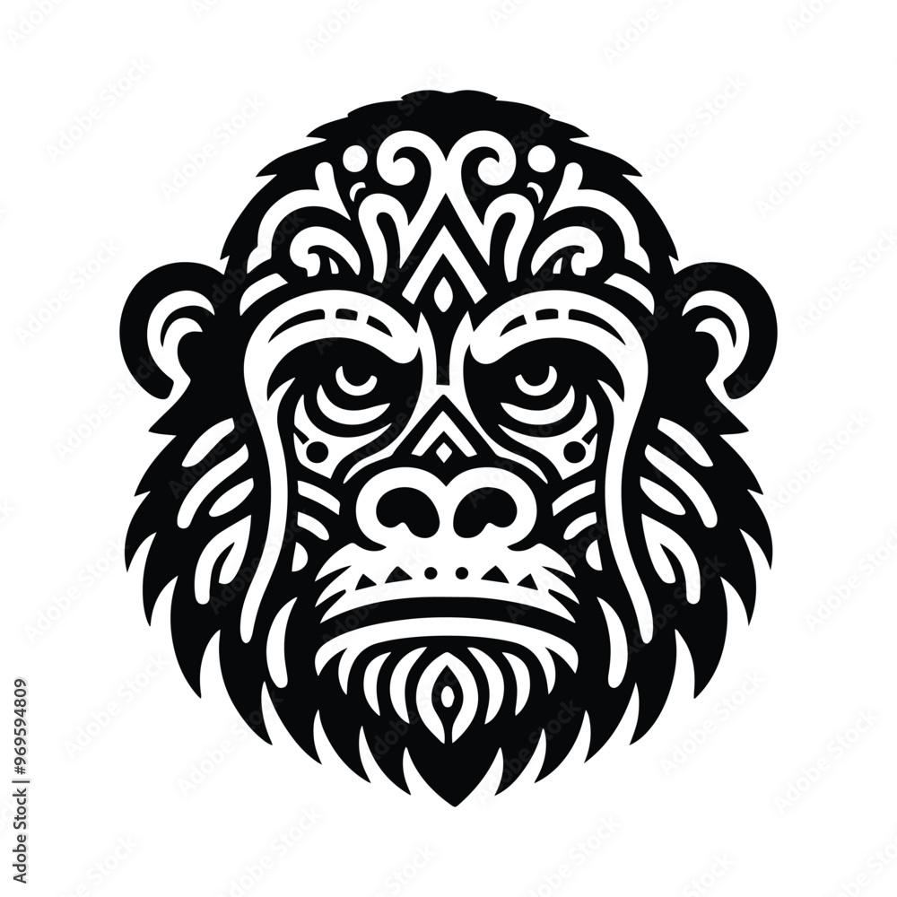 gorilla monkey in folk art black and white silhouette illustration - gorilla monkey in folk art black and white silhouette illustration -