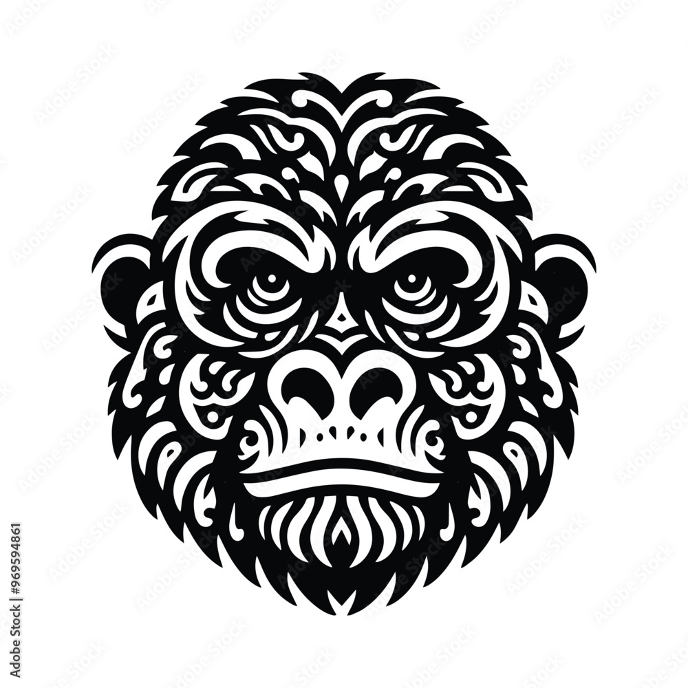gorilla monkey in folk art black and white silhouette illustration - gorilla monkey in folk art black and white silhouette illustration -