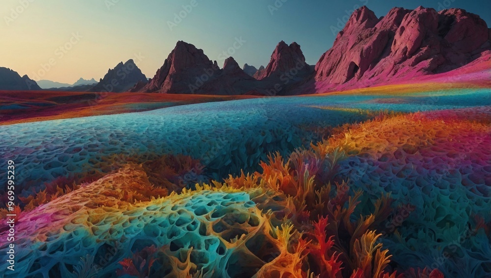 Psychedelic fractal landscapes with prismatic pattern Psychedelic fractal landscapes with prismatic pattern