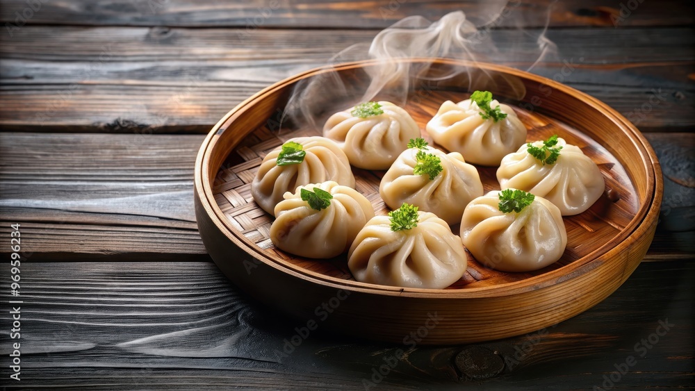 Plate of steaming hot dumplings or momos arranged beautifully , Delicious, appetizing, Asian cuisine, Tibetan, Nepalese Plate of steaming hot dumplings or momos arranged beautifully , Delicious, appetizing, Asian cuisine, Tibetan, Nepalese