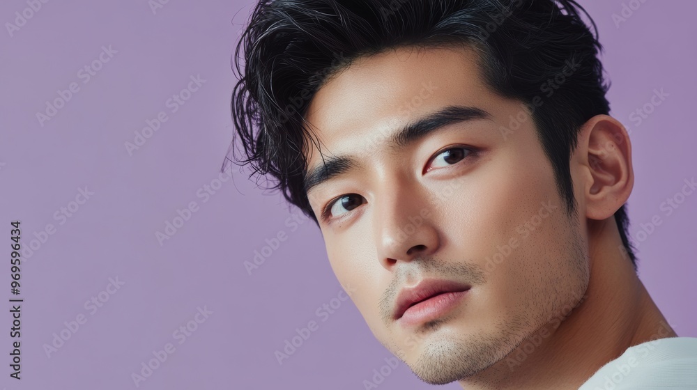 Close-up Portrait of a Young Man with Black Hair. Close-up Portrait of a Young Man with Black Hair.