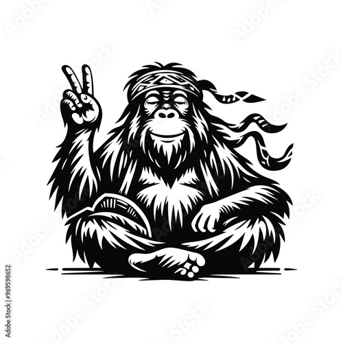 Wallpaper Mural orangutan monkey in bohemian black and white silhouette illustration - Torontodigital.ca