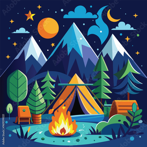 Campaning Vector, illustration, multicolored, editable, easy to use 