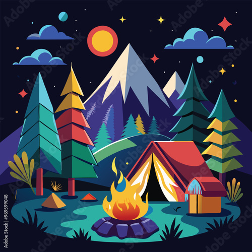 Campaning Vector, illustration, multicolored, editable, easy to use 