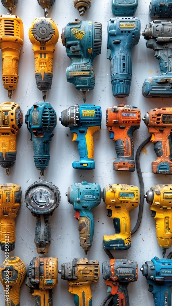 Naklejka premium Industrial tools and equipment, white background, various repair tools