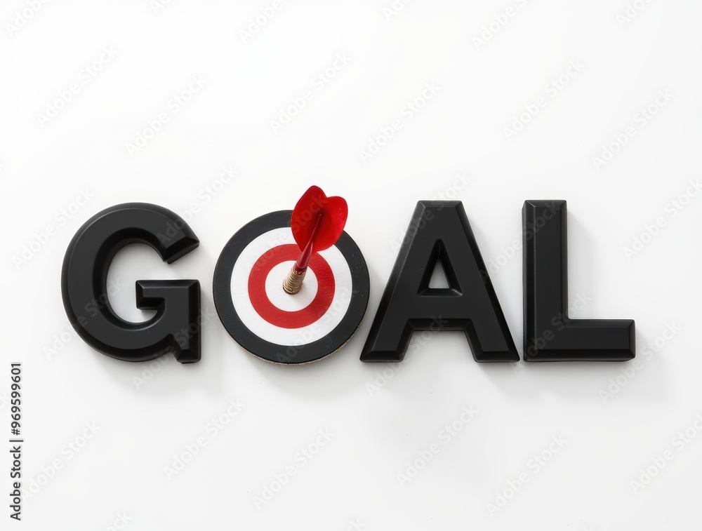 Goal text with dart hitting target center Goal text with dart hitting target center