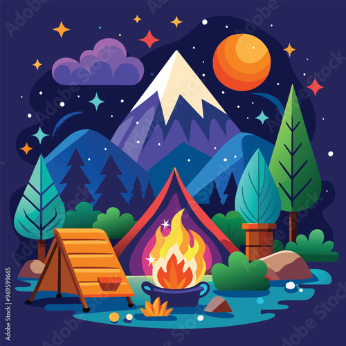 Campaning Vector, illustration, multicolored, editable, easy to use 
