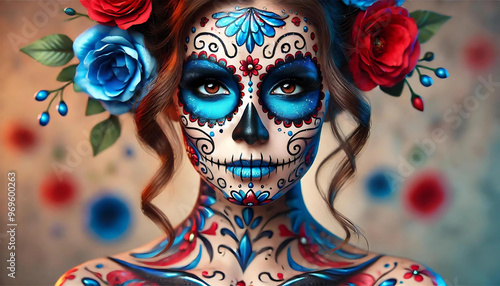 Catrina, mexican face painting, dia de los muertos, generative ai