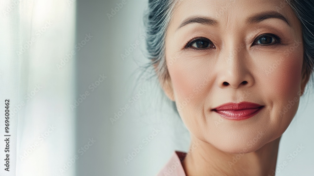 Close-up Portrait of a Mature Woman with Grey Hair Smiling. Close-up Portrait of a Mature Woman with Grey Hair Smiling.