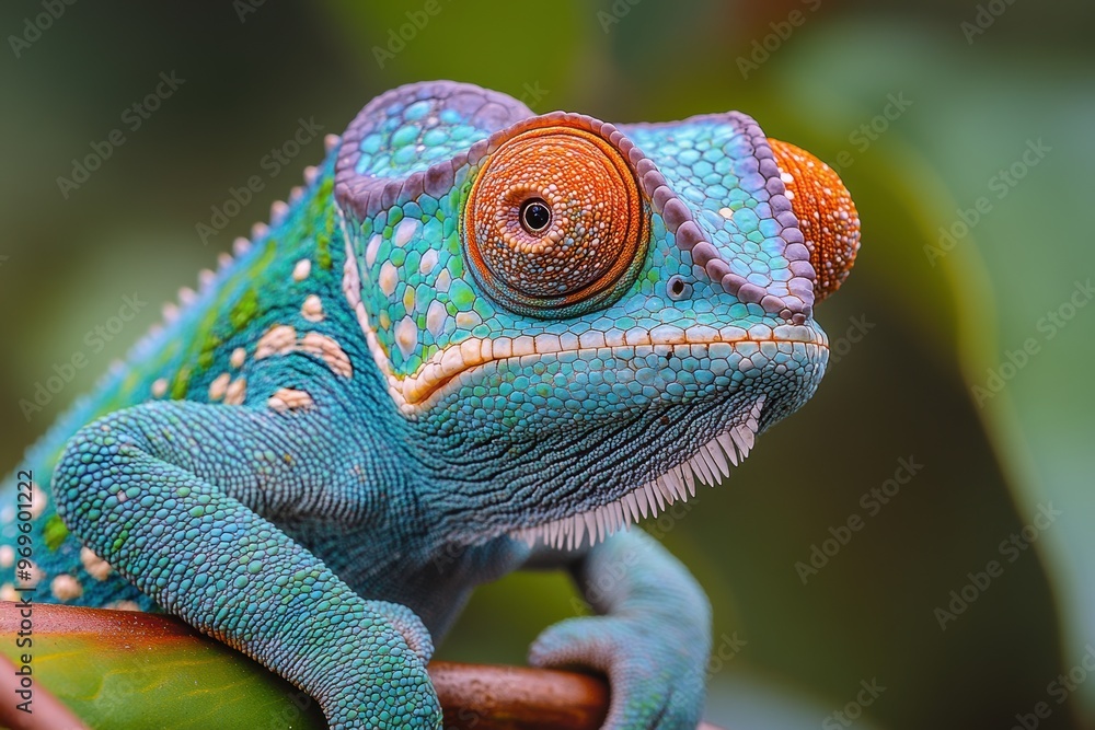 Obraz premium Close-up of colorful chameleon with vivid scales