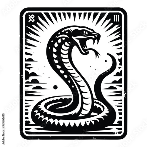 Cobra in Tarot card black and white silhouette illustration -