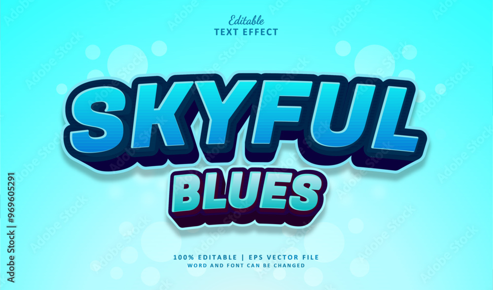 Naklejka premium Skyful Blues Editable Text Effect Style 3d Modern