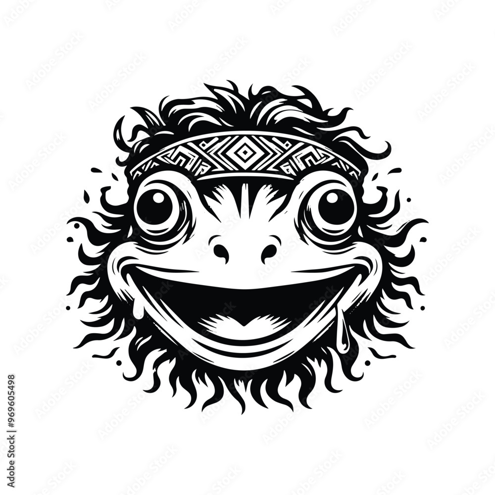 frog in bohemian black and white silhouette illustration - frog in bohemian black and white silhouette illustration -