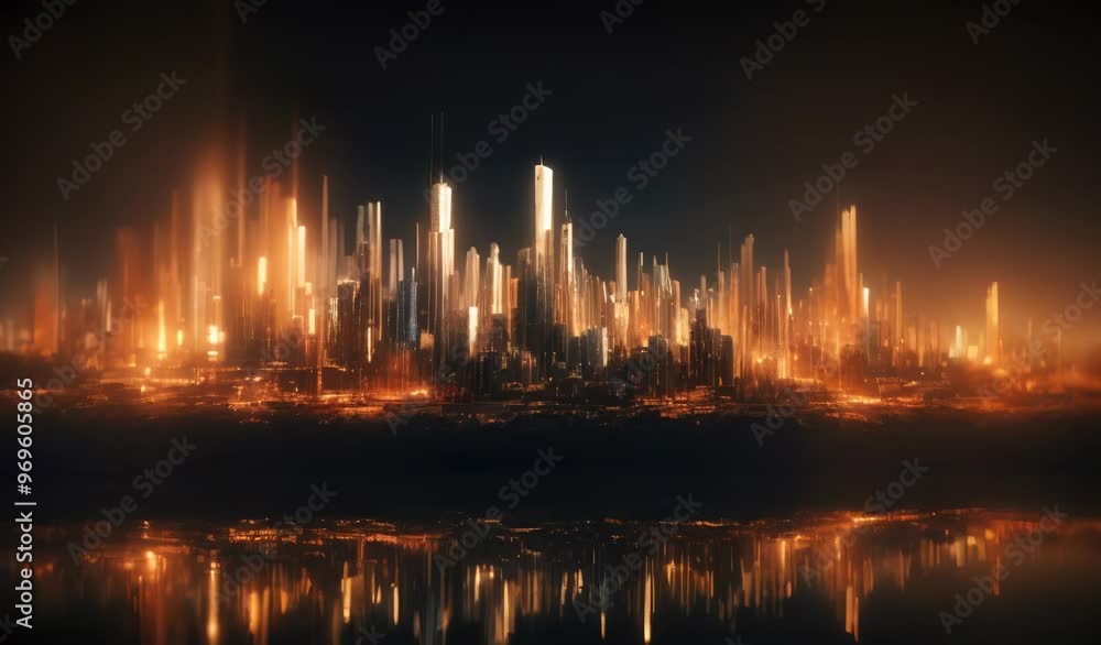 Futuristic Cityscape with Reflecting Water at Night Futuristic Cityscape with Reflecting Water at Night