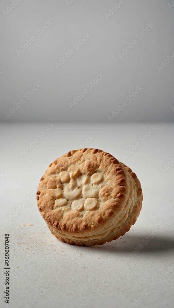 Simple biscuit on a white background, highlighting its texture and design. Simple biscuit on a white background, highlighting its texture and design.