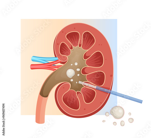 Kidney Stone Removal - Percutaneous Nephrolithotomy - Stock Illustration