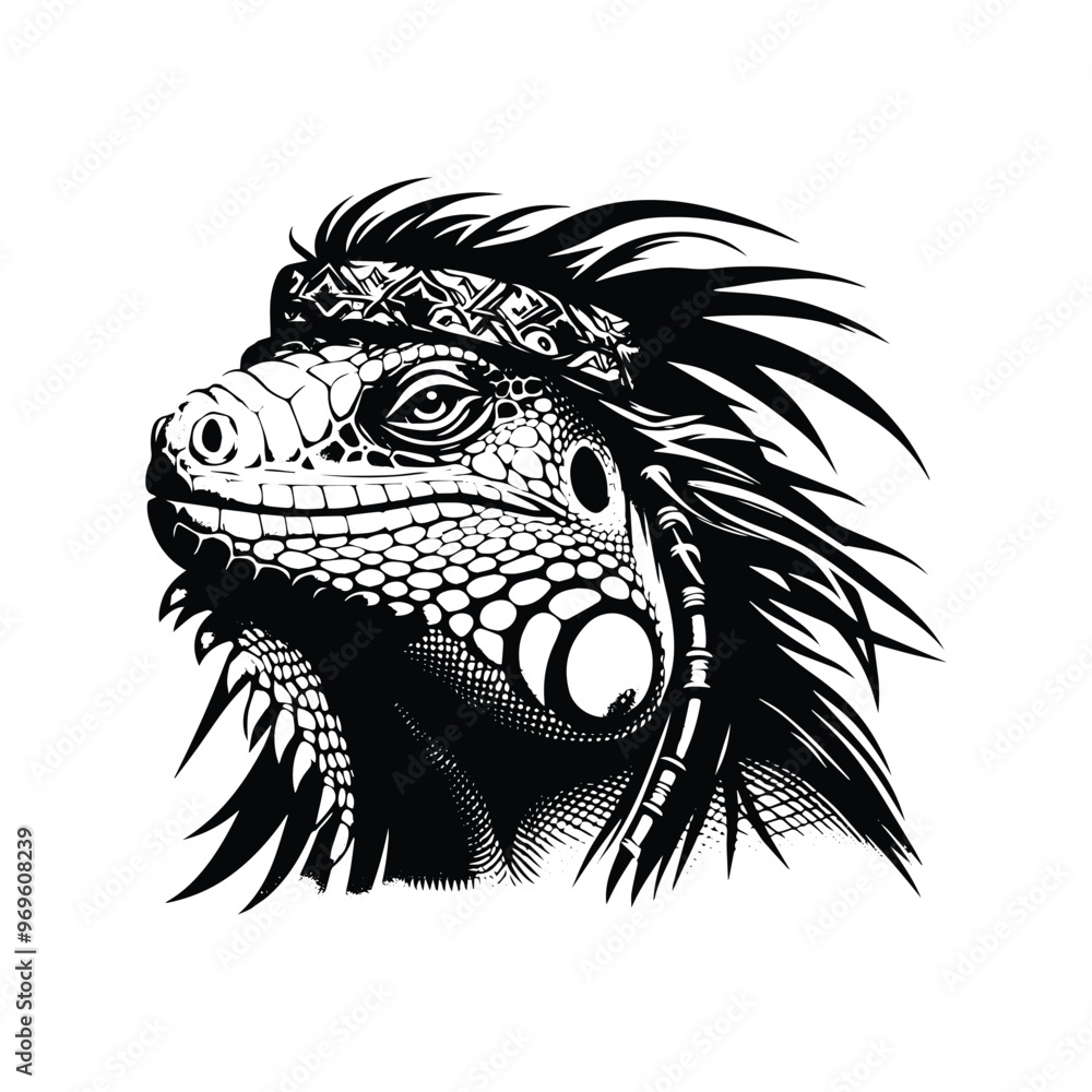 Iguana in bohemian black and white silhouette illustration - Iguana in bohemian black and white silhouette illustration -