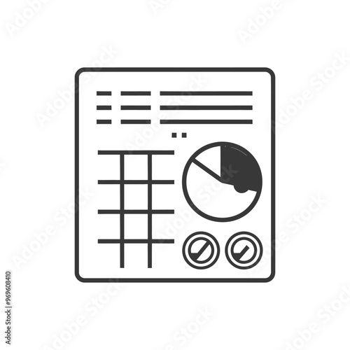 A simple black and white icon depicting a control panel with charts and gauges