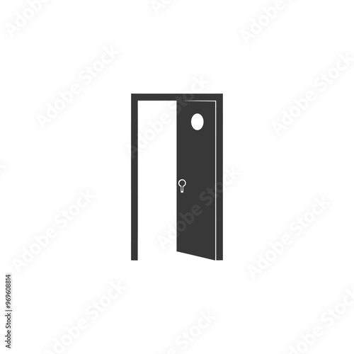 A simple black and white icon of an open door