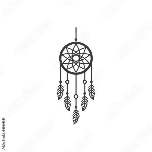 A Simple Black and White Illustration of a Dreamcatcher