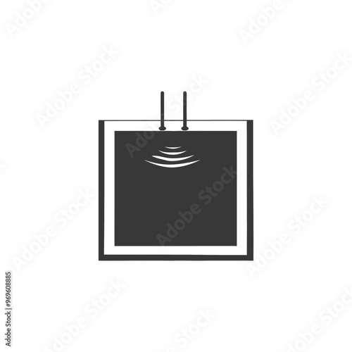 A simple black and white icon representing a device with antennas and emanating waves