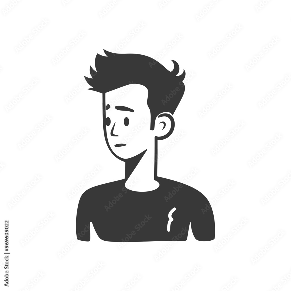 A Simple Black and White Illustration of a Young Man with a Worried Expression A Simple Black and White Illustration of a Young Man with a Worried Expression