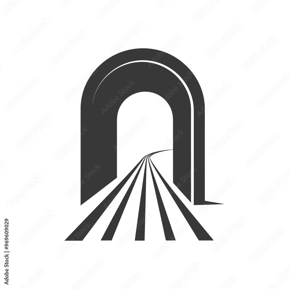 A Simple Black and White Illustration of a Tunnel with a Road Leading Towards It A Simple Black and White Illustration of a Tunnel with a Road Leading Towards It