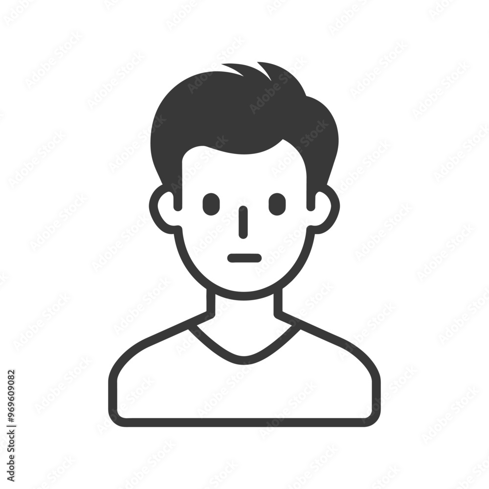 A simple black and white line drawing of a mans face and shoulders A simple black and white line drawing of a mans face and shoulders