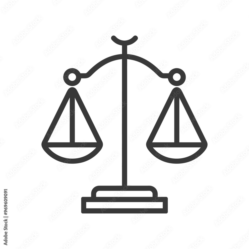A simple black and white line drawing of a scale with two equal sides A simple black and white line drawing of a scale with two equal sides