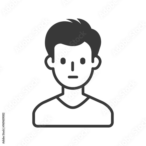 A simple black and white line drawing of a mans face and shoulders