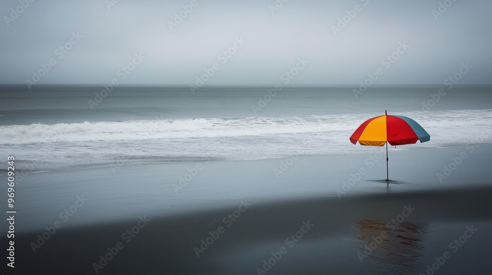 A peaceful beach scene with gentle rain falling on the sand A peaceful beach scene with gentle rain falling on the sand