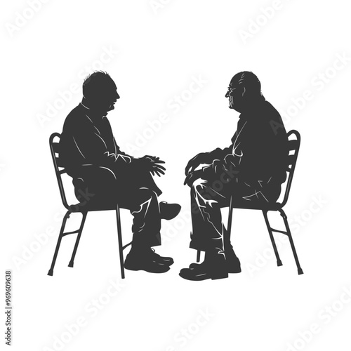 Two Men Sitting on Chairs Facing Each Other