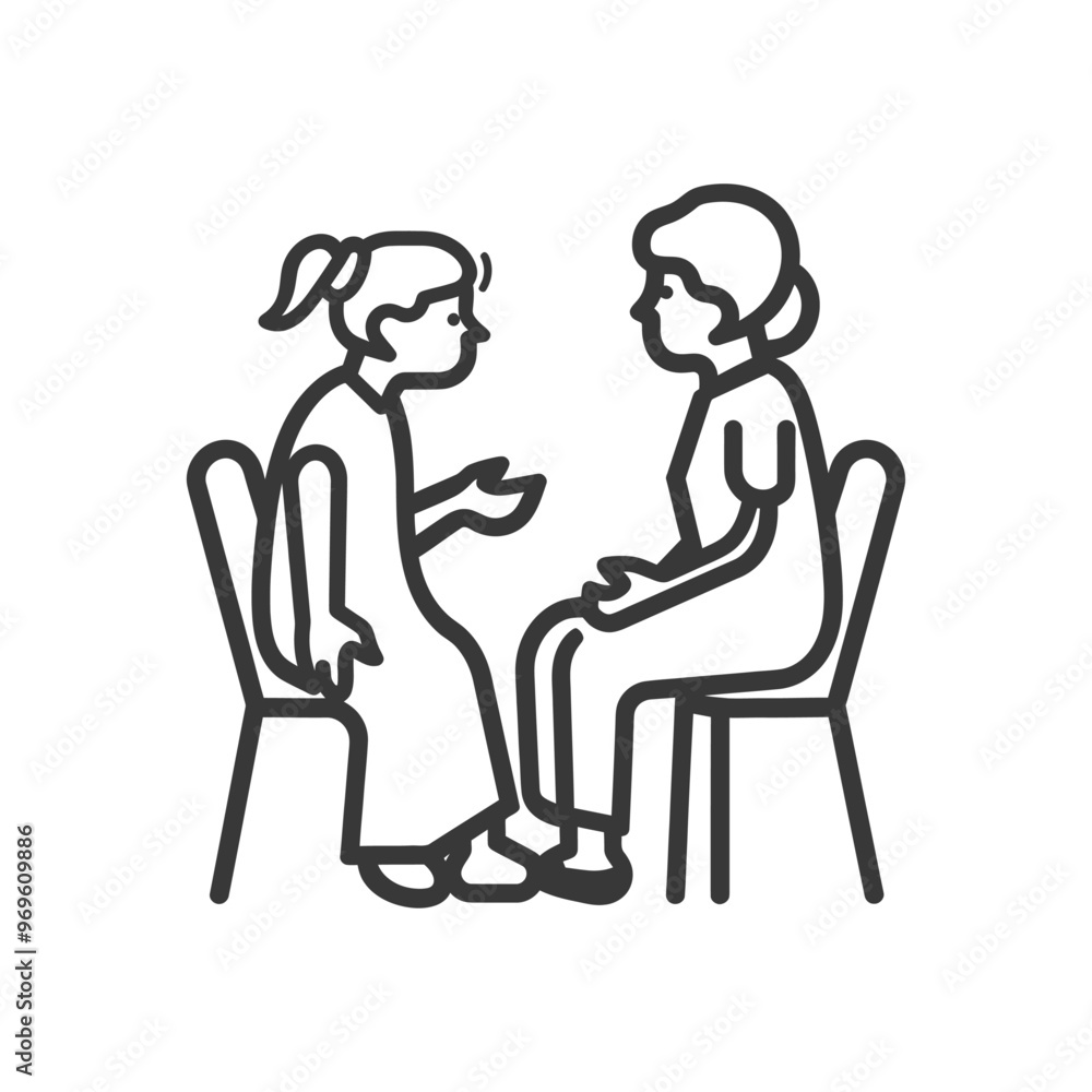 Two People Sitting on Chairs and Talking Two People Sitting on Chairs and Talking